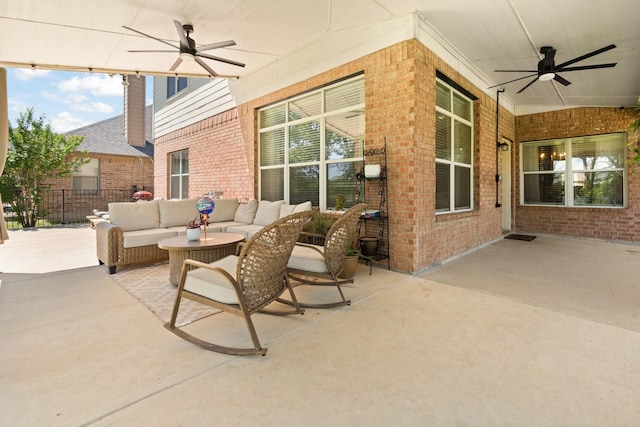 3001 Shoreline Dr, Burleson, TX 76028 - view of patio / terrace with a ceiling fan, an outdoor hangout area, and fence