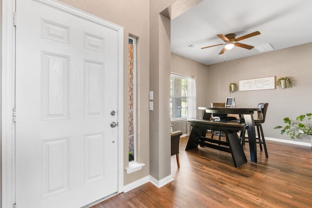 3001 Shoreline Dr, Burleson, TX 76028 - foyer with baseboards, wood finished floors, and ceiling fan