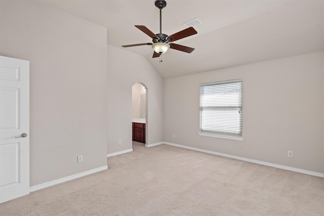 1617 Bassett Hound Dr, Fort Worth, TX 76052 - unfurnished room featuring ceiling fan, lofted ceiling, light colored carpet, and baseboards
