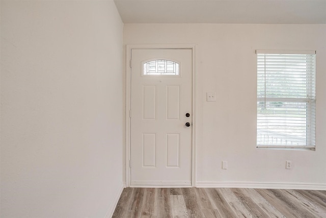 entrance foyer with baseboards and wood finished floors