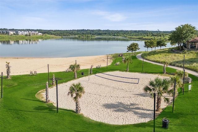 4223 Cascade Sky Dr, Arlington, TX 76005 - view of property's community with volleyball court, a lawn, and a water view
