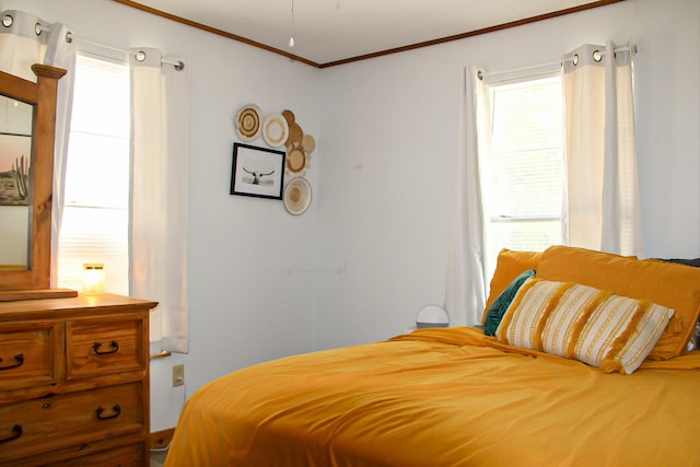 bedroom with crown molding