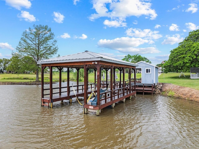 view of dock featuring a water view