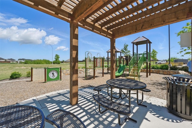 exterior space with a pergola and playground community