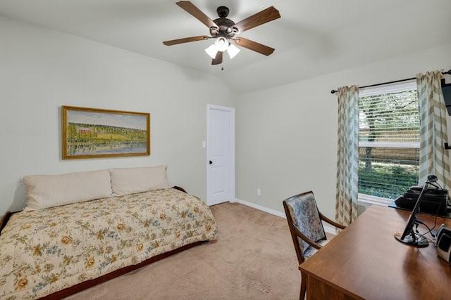 8450 Old Springtown Rd, Springtown, TX 76082 - bedroom featuring carpet floors, lofted ceiling, baseboards, and ceiling fan