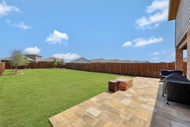 view of yard featuring a fenced backyard and a patio
