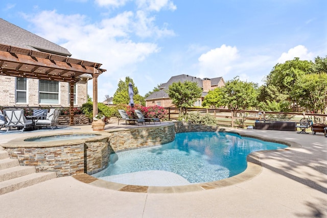 view of pool featuring a fenced backyard, a pergola, and a patio area