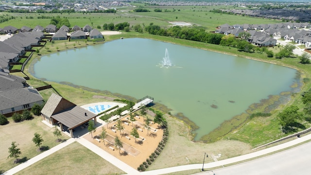 aerial view with a water view and a residential view
