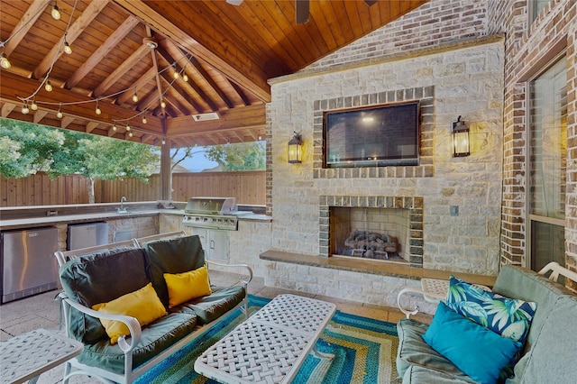 3679 Norwich Ln, Frisco, TX 75033 - view of patio / terrace featuring a gazebo, a sink, and an outdoor living space with a fireplace