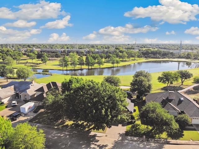 birds eye view of property with a residential view and a water view
