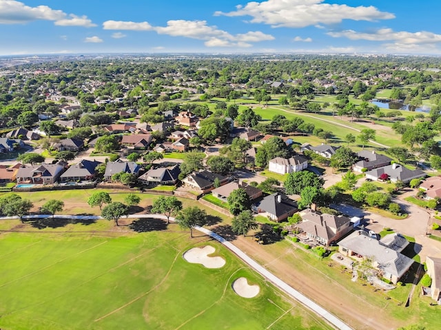 bird's eye view featuring a residential view, a water view, and view of golf course