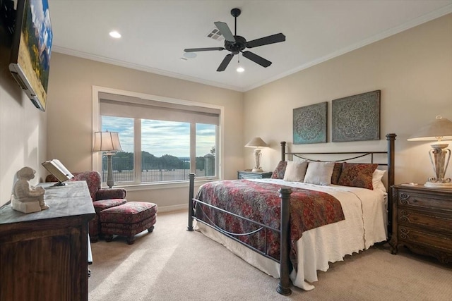1608 Ridgewood Dr, Waco, TX 76710 - carpeted bedroom featuring ceiling fan, baseboards, recessed lighting, and ornamental molding