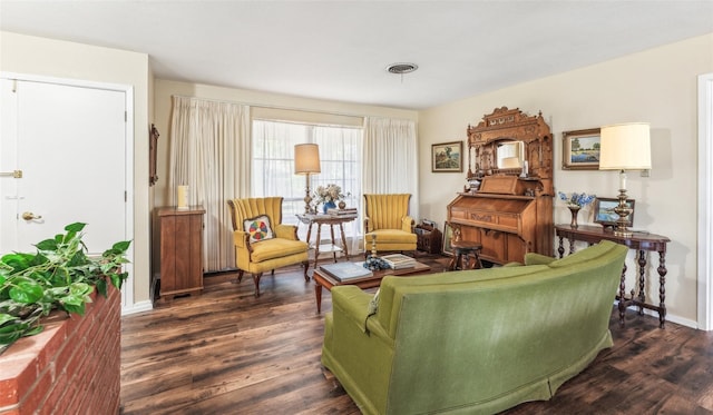 3055 Midway Rd, Grapevine, TX 76092 - living room featuring baseboards, visible vents, and dark wood finished floors