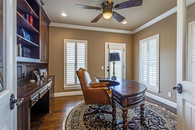 6100 Old Clarksville Rd, Reno, TX 75462 - office featuring dark wood finished floors, baseboards, and ornamental molding