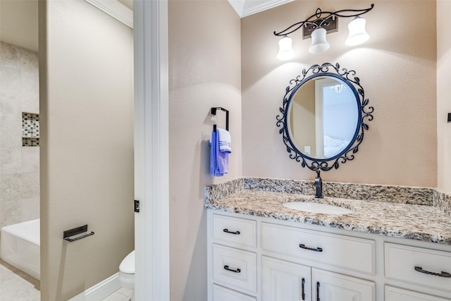 6100 Old Clarksville Rd, Reno, TX 75462 - full bathroom featuring vanity, ornamental molding, and toilet