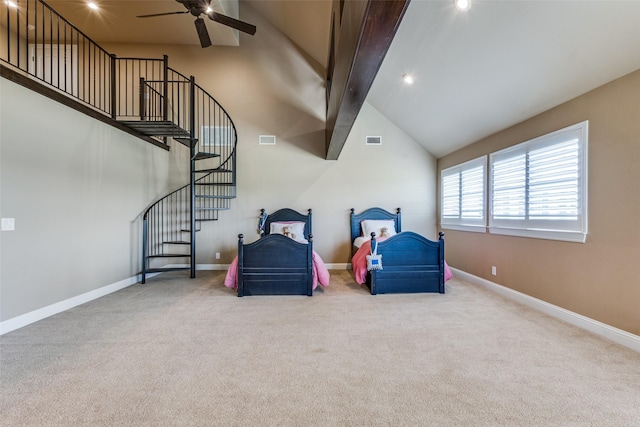 6100 Old Clarksville Rd, Reno, TX 75462 - living area with baseboards, visible vents, stairs, ceiling fan, and carpet floors