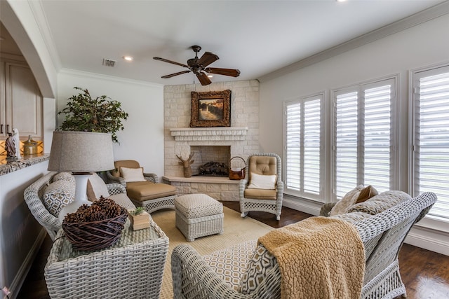 6100 Old Clarksville Rd, Reno, TX 75462 - living room featuring ornamental molding, a ceiling fan, and a healthy amount of sunlight