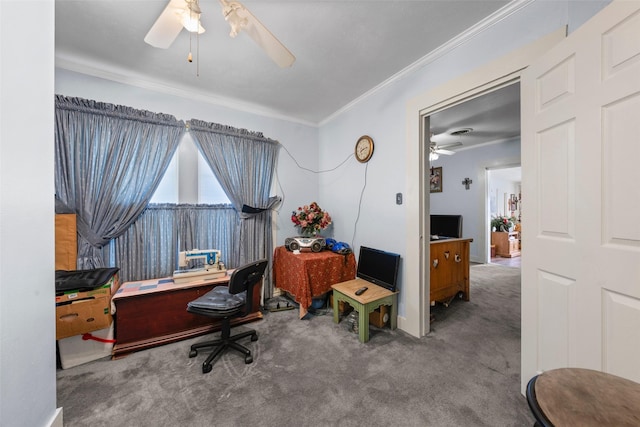 1302 E Mclennan Ave, Mart, TX 76664 - carpeted office with a ceiling fan and ornamental molding