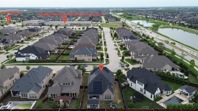 731 Drummond Dr, Prosper, TX 75078 - birds eye view of property featuring a water view and a residential view