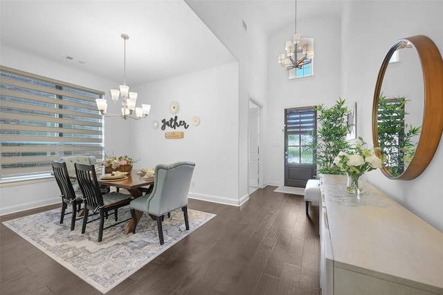 731 Drummond Dr, Prosper, TX 75078 - dining area featuring a chandelier, baseboards, and dark wood-type flooring