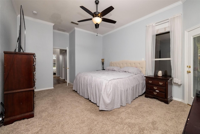 516 Hazelnut Ct, Saginaw, TX 76179 - bedroom featuring carpet floors, crown molding, baseboards, and ceiling fan