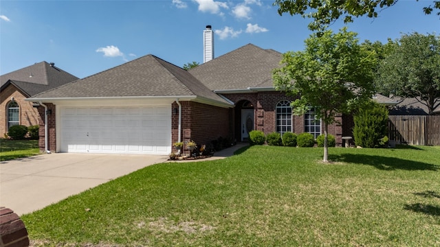 516 Hazelnut Ct, Saginaw, TX 76179 - view of front of house featuring an attached garage, brick siding, driveway, roof with shingles, and a chimney