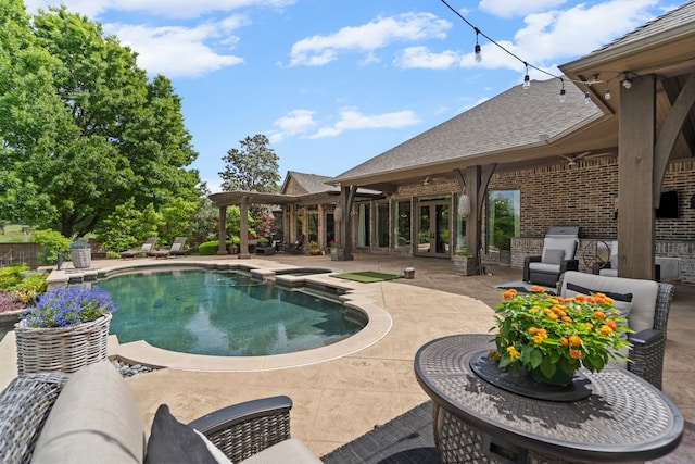 pool with a patio