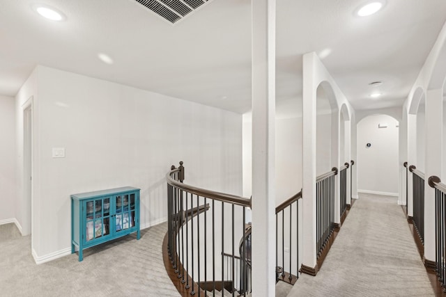 13002 Clarendon Dr, Frisco, TX 75035 - corridor with carpet, baseboards, an upstairs landing, and visible vents