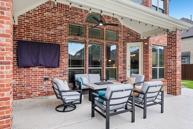 13002 Clarendon Dr, Frisco, TX 75035 - view of patio featuring an outdoor living space with a fire pit