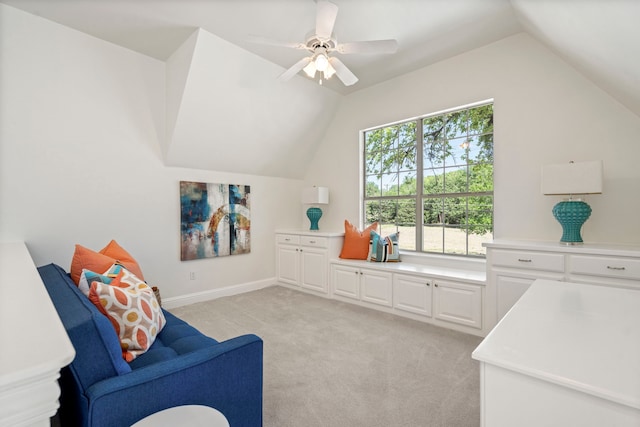 6726 Williamson Rd, Dallas, TX 75214 - living area with lofted ceiling, light colored carpet, and a ceiling fan