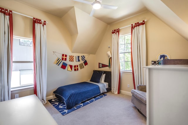 6726 Williamson Rd, Dallas, TX 75214 - carpeted bedroom with lofted ceiling, baseboards, and ceiling fan