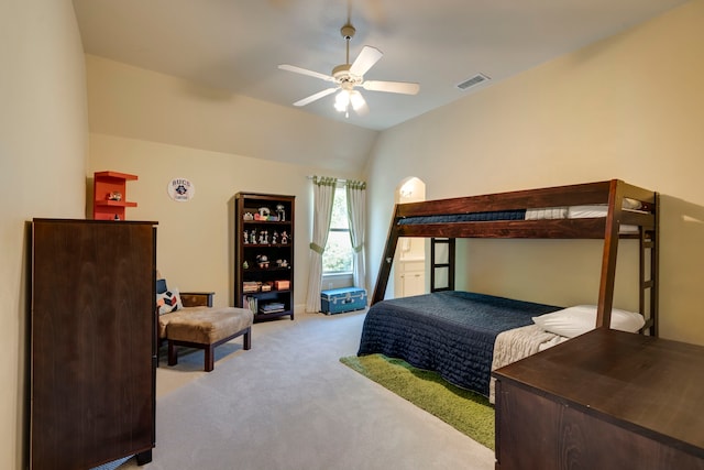 6726 Williamson Rd, Dallas, TX 75214 - bedroom with light colored carpet, lofted ceiling, and a ceiling fan