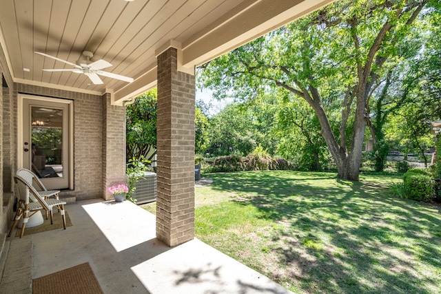 6726 Williamson Rd, Dallas, TX 75214 - view of green lawn with ceiling fan, a patio area, and view of scattered trees