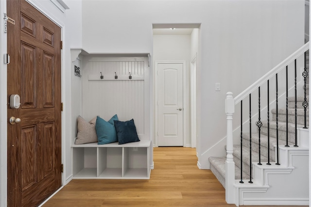 mudroom featuring light wood-style flooring