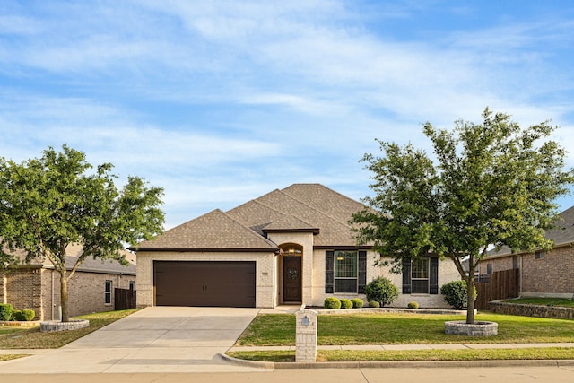 230 Heatherstone Dr, Midlothian, TX 76065 - french country inspired facade featuring a garage, driveway, brick siding, and roof with shingles