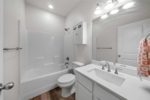 14825 Turtle Creek Ranch Rd, Flint, TX 75762 - full bathroom featuring wood finished floors, toilet, vanity, bathtub / shower combination, and recessed lighting