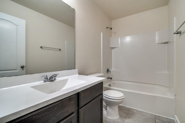 full bathroom featuring tile patterned floors, toilet,  shower combination, and vanity