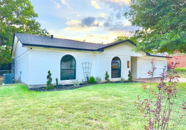 416 Rolling Hills Dr, Aledo, TX 76008 - single story home featuring brick siding, a garage, central air condition unit, a lawn, and roof with shingles