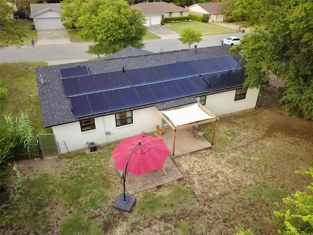 416 Rolling Hills Dr, Aledo, TX 76008 - rear view of property with a shingled roof, roof mounted solar panels, and a gate