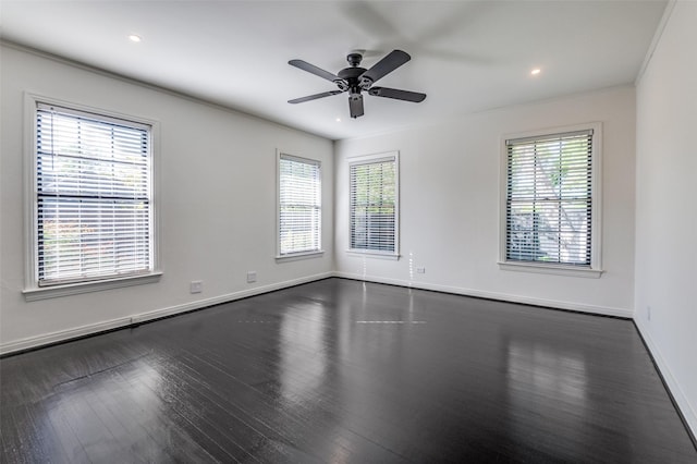 5015 Stoneleigh Ave, Dallas, TX 75235 - spare room with baseboards, a ceiling fan, dark wood-type flooring, and recessed lighting