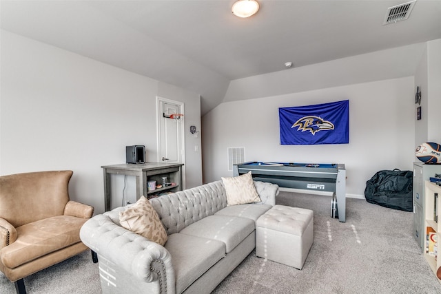 527 Whitney Ln, Lavon, TX 75166 - carpeted living area featuring vaulted ceiling, visible vents, and baseboards