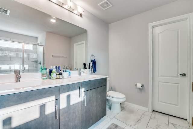 527 Whitney Ln, Lavon, TX 75166 - bathroom with toilet, a sink, visible vents, and a stall shower