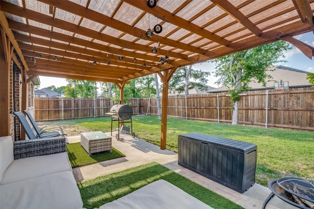 527 Whitney Ln, Lavon, TX 75166 - view of patio with grilling area, a pergola, and a fenced backyard