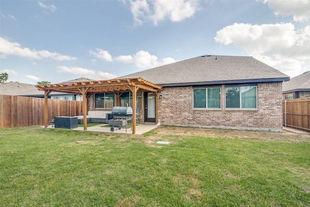 527 Whitney Ln, Lavon, TX 75166 - rear view of house featuring a pergola, a fenced backyard, brick siding, and a patio