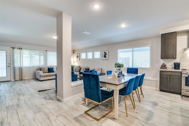 527 Whitney Ln, Lavon, TX 75166 - dining space featuring visible vents, light wood-style flooring, baseboards, and recessed lighting