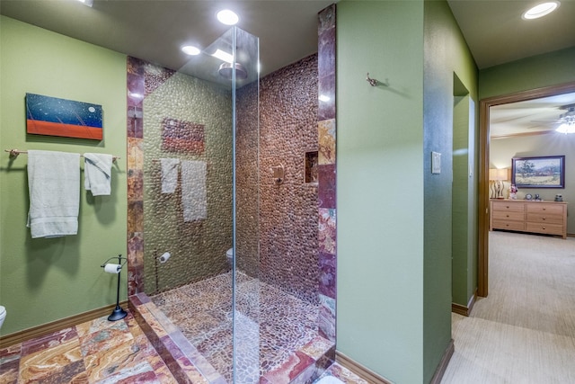 5713 Pershing Ave, Fort Worth, TX 76107 - full bath with toilet, baseboards, and a walk in shower