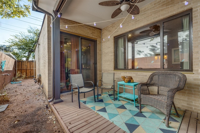 5713 Pershing Ave, Fort Worth, TX 76107 - wooden terrace featuring ceiling fan and a fenced backyard