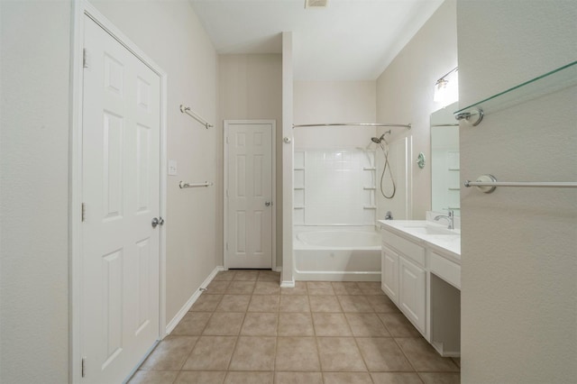 bathroom featuring visible vents, shower / bath combination, vanity, and tile patterned flooring
