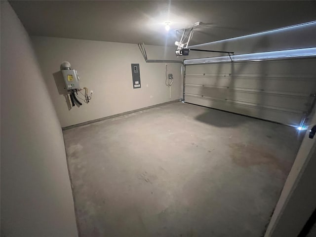 garage featuring electric panel and a garage door opener