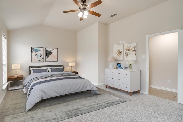 601 Mcneill Ln, Saginaw, TX 76179 - bedroom with lofted ceiling, light colored carpet, and a ceiling fan